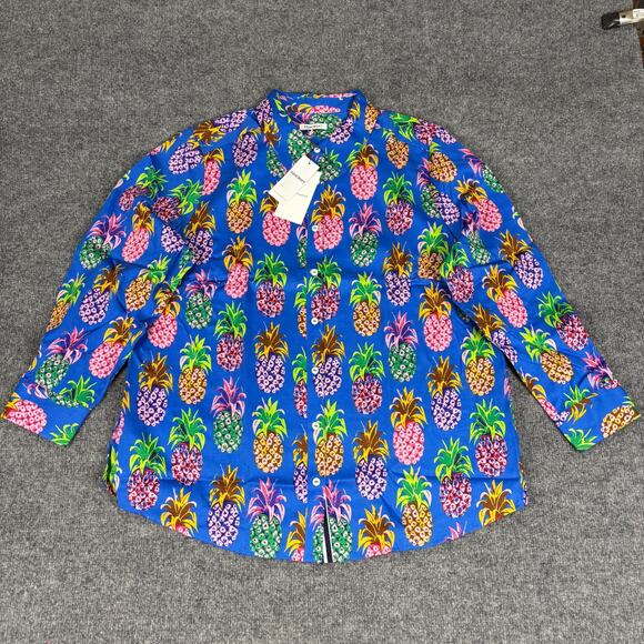 Foxcroft Zoey Plus Pineapple Long Sleeve Shirt NWT Size 16W - Picture 1 of 8